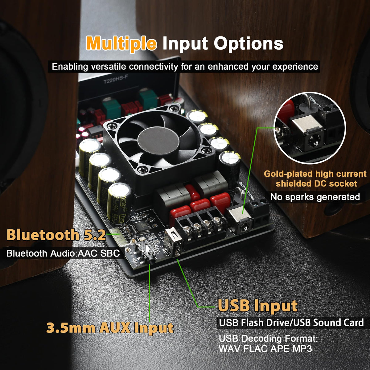 UwayKey USB and AUX port detail demonstrating versatile inputs and format support