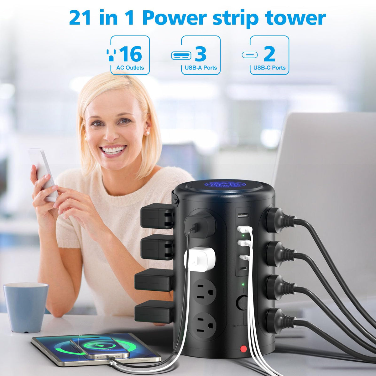 UWIWUTEI detailed shot of spaced AC outlets allowing bulky adapters without blocking neighbors