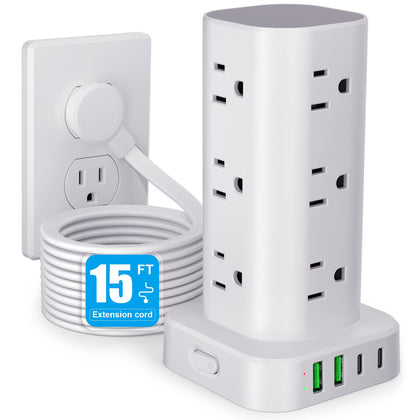 UWIWUTEI front view of power tower showing all outlets and ports for organized charging