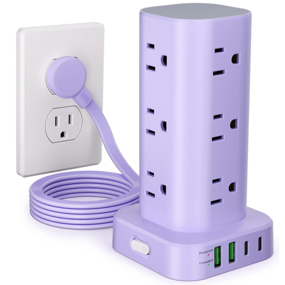 UWIWUTEI front view purple tower showing multiple outlets and compact design benefits