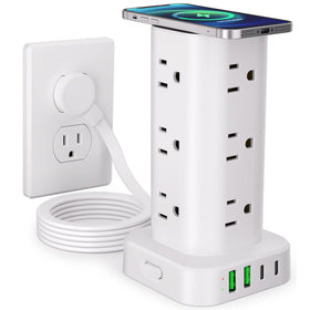 UWIWUTEI front view of power tower showing multiple outlets for organized charging