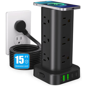 UWIWUTEI front view of tower showing multiple AC outlets and overall layout benefit