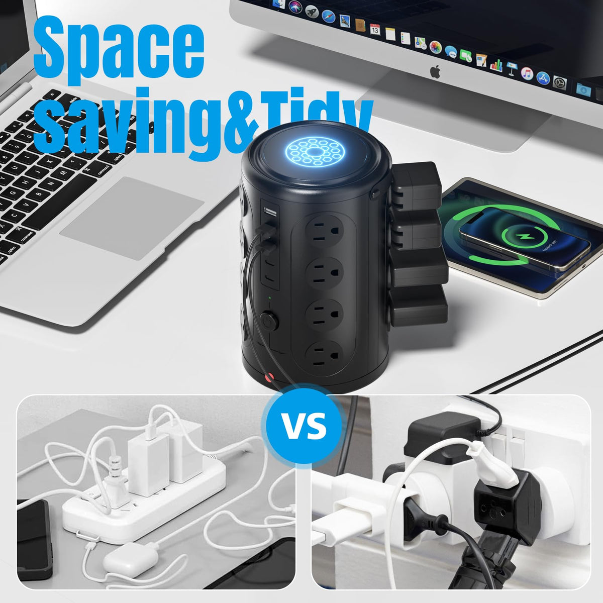 UWIWUTEI in use on a home office desk organizing multiple devices and reducing clutter