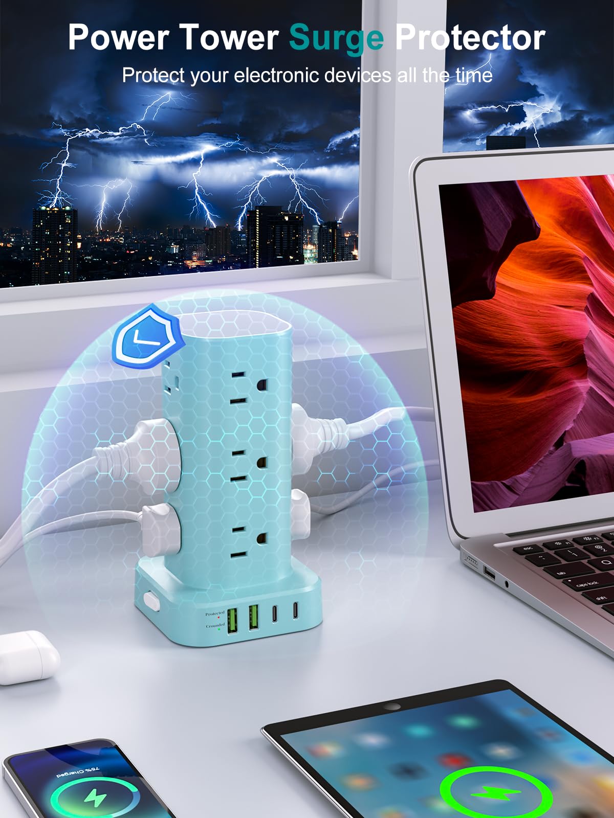 UWIWUTEI installed behind nightstand demonstrating low-profile flat plug benefit