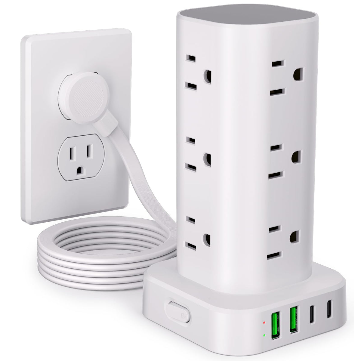UWIWUTEI power strip tower with 12 outlets keeps devices organized and charged