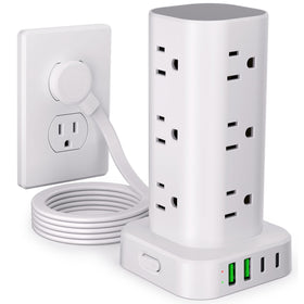 UWIWUTEI power strip tower with 12 outlets keeps devices organized and charged