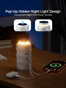 UWIWUTEI side view displaying widely spaced AC outlets that fit bulky adapters