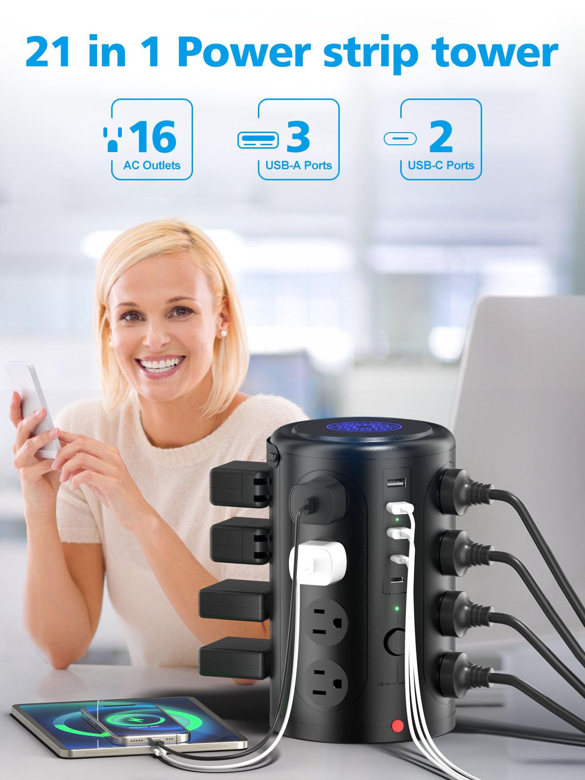 UWIWUTEI closeup of top USB‑C and USB‑A ports highlighting fast convenient charging