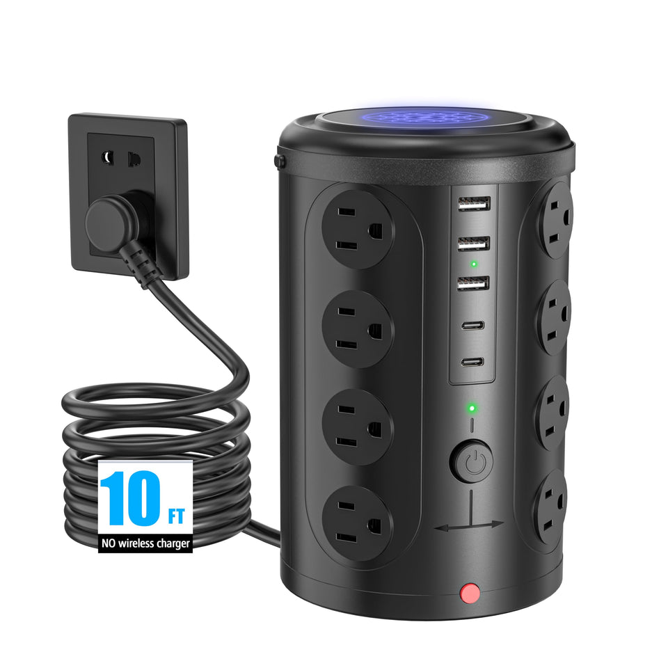 UWIWUTEI tower front view showing many outlets and neat layout for space saving