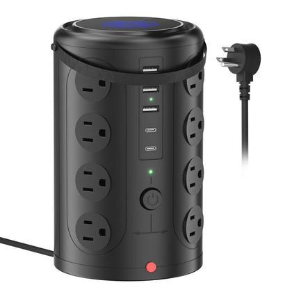 UWIWUTEI tower front view showing 16 AC outlets and 5 USB ports for organized power