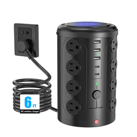UWIWUTEI tower front view showing 16 outlets and USB ports for high-capacity charging