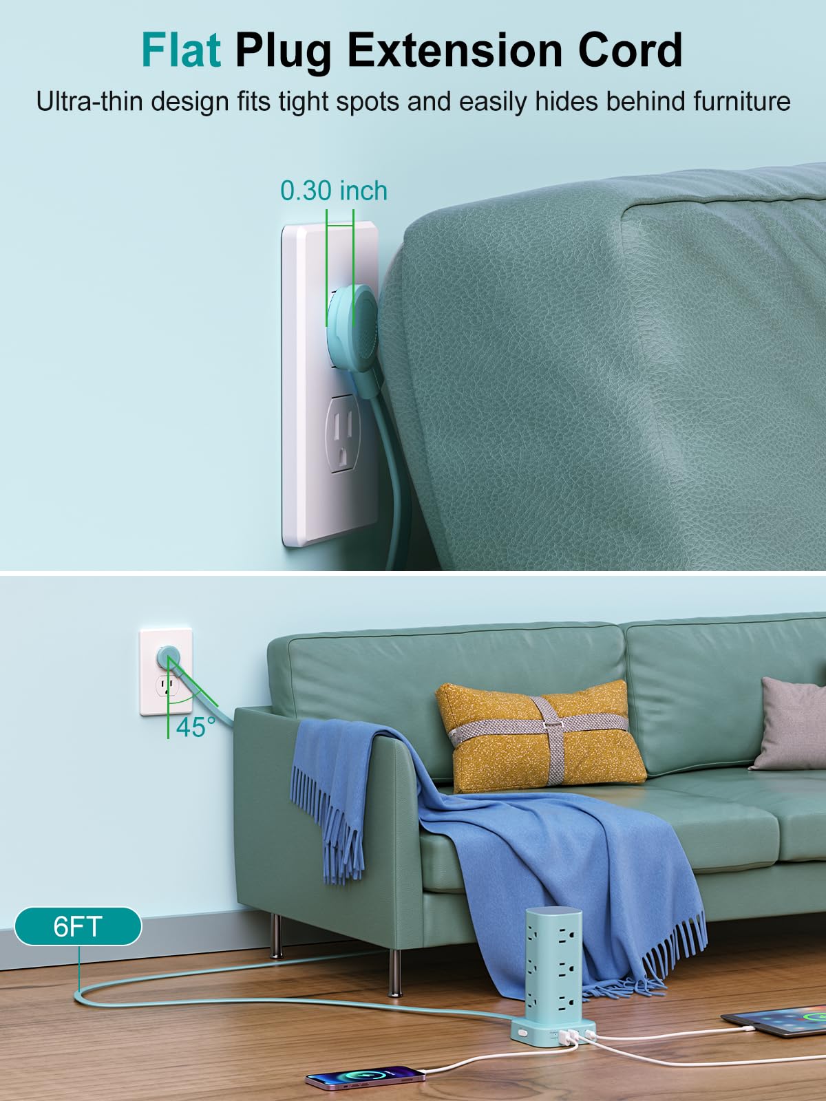 UWIWUTEI port detail showing 12 AC outlets plus USB-A and USB-C for fast charging