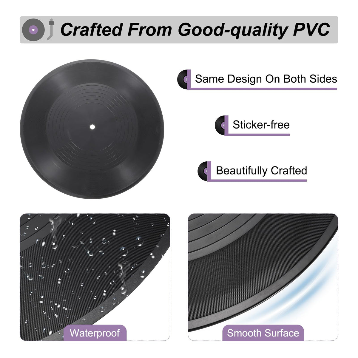 Close-up of PVC texture on uxcell vinyl records showing durability.
