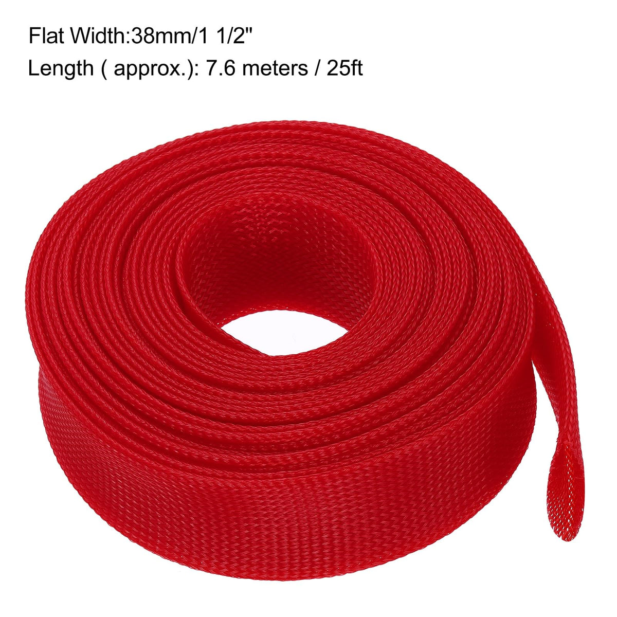 uxcell expandable sleeving close-up shows elastic red material