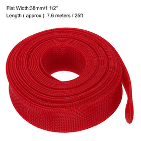 uxcell expandable sleeving close-up shows elastic red material