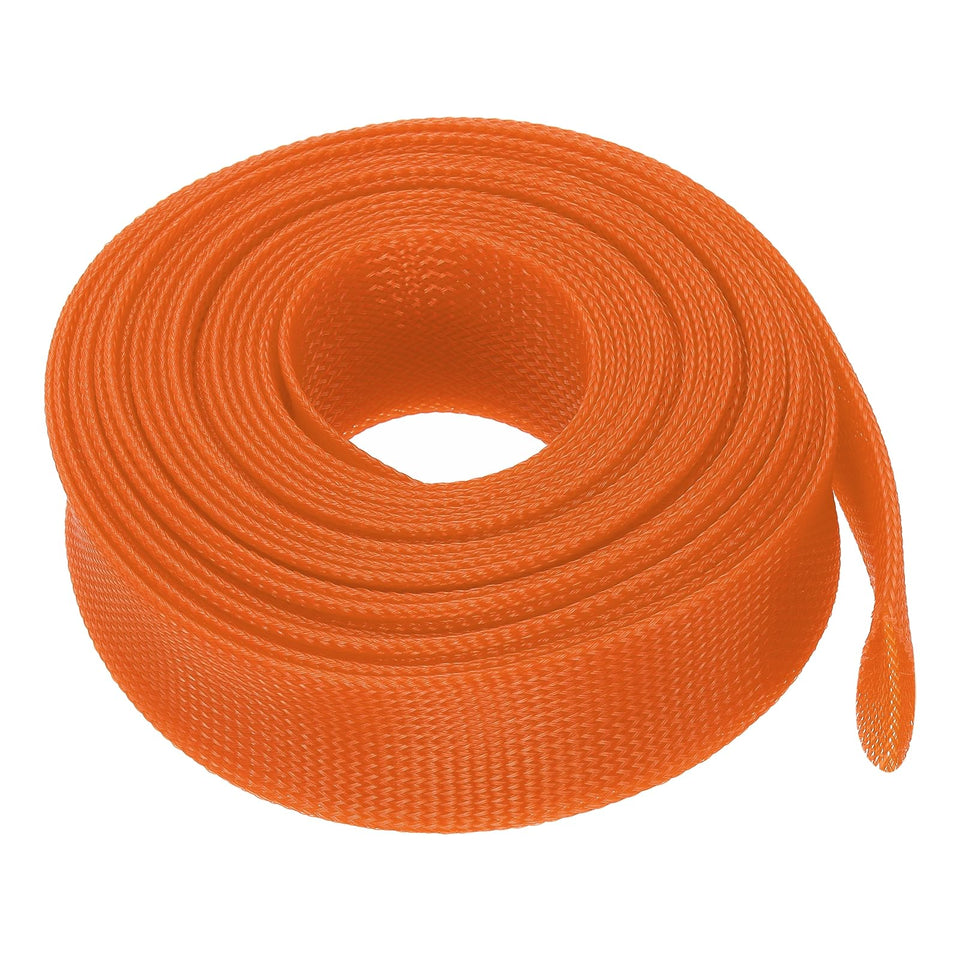 uxcell expandable sleeving orange 25ft flat view for flexible cable protection