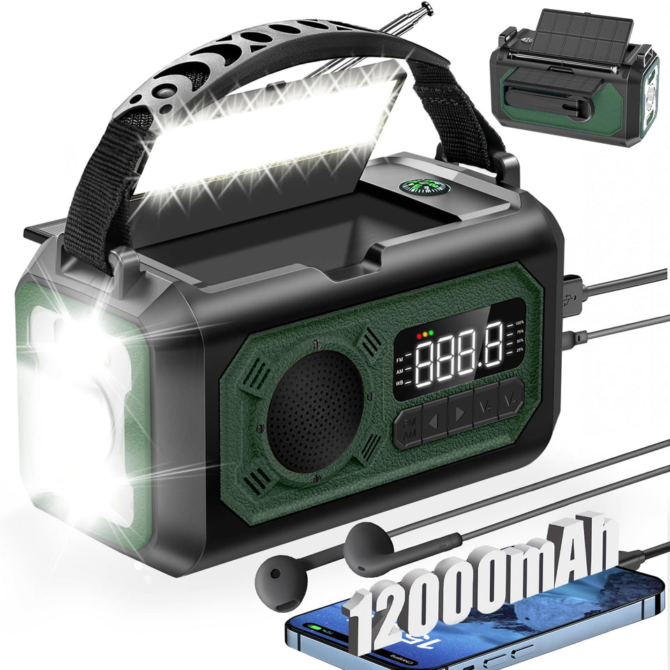 UYEIKMLOP 12000mAh emergency radio with dual solar panels for reliable charging