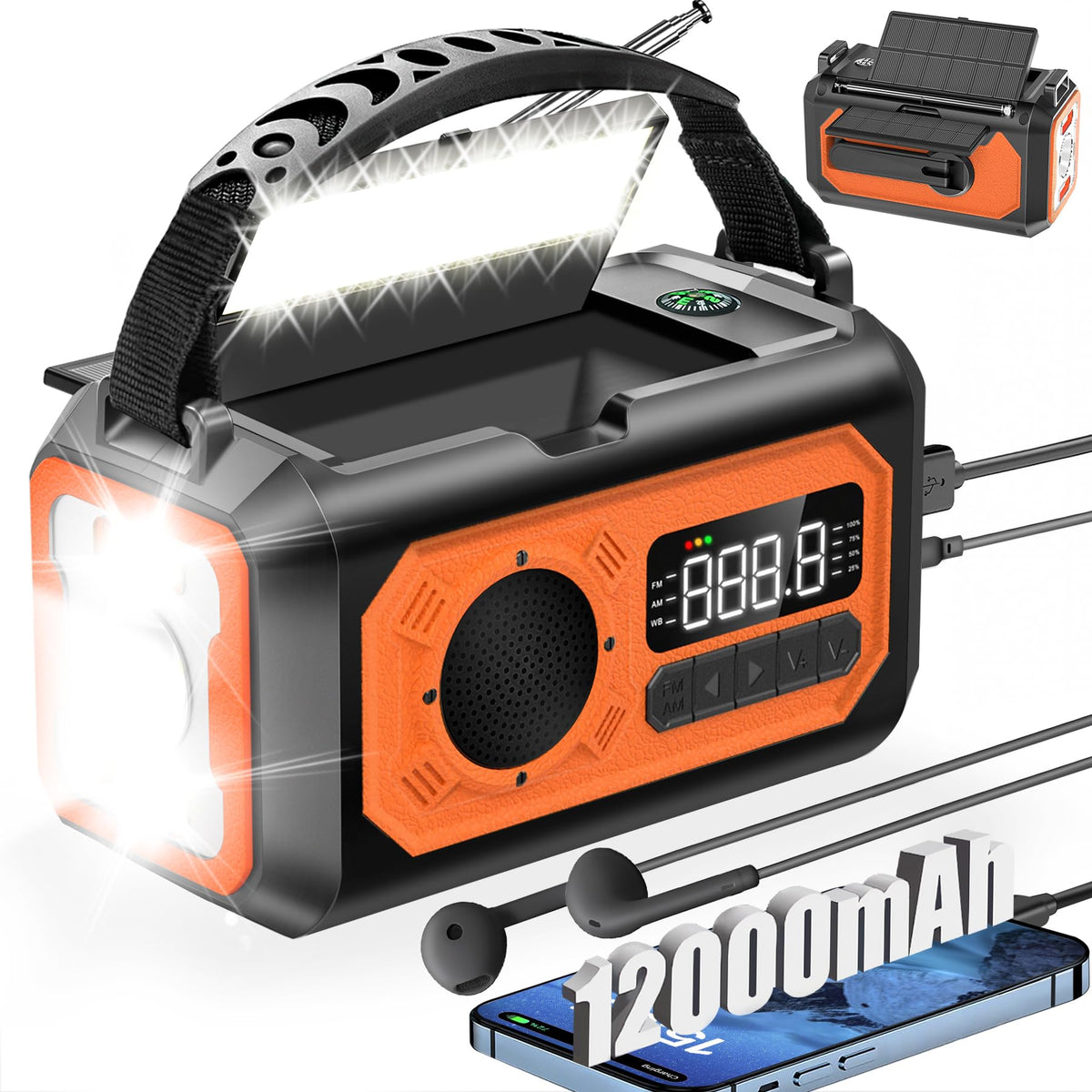 UYEIKMLOP emergency radio front view showing compact design for home use and quick access.