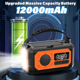 Hand crank power option for on-the-go charging in remote locations.