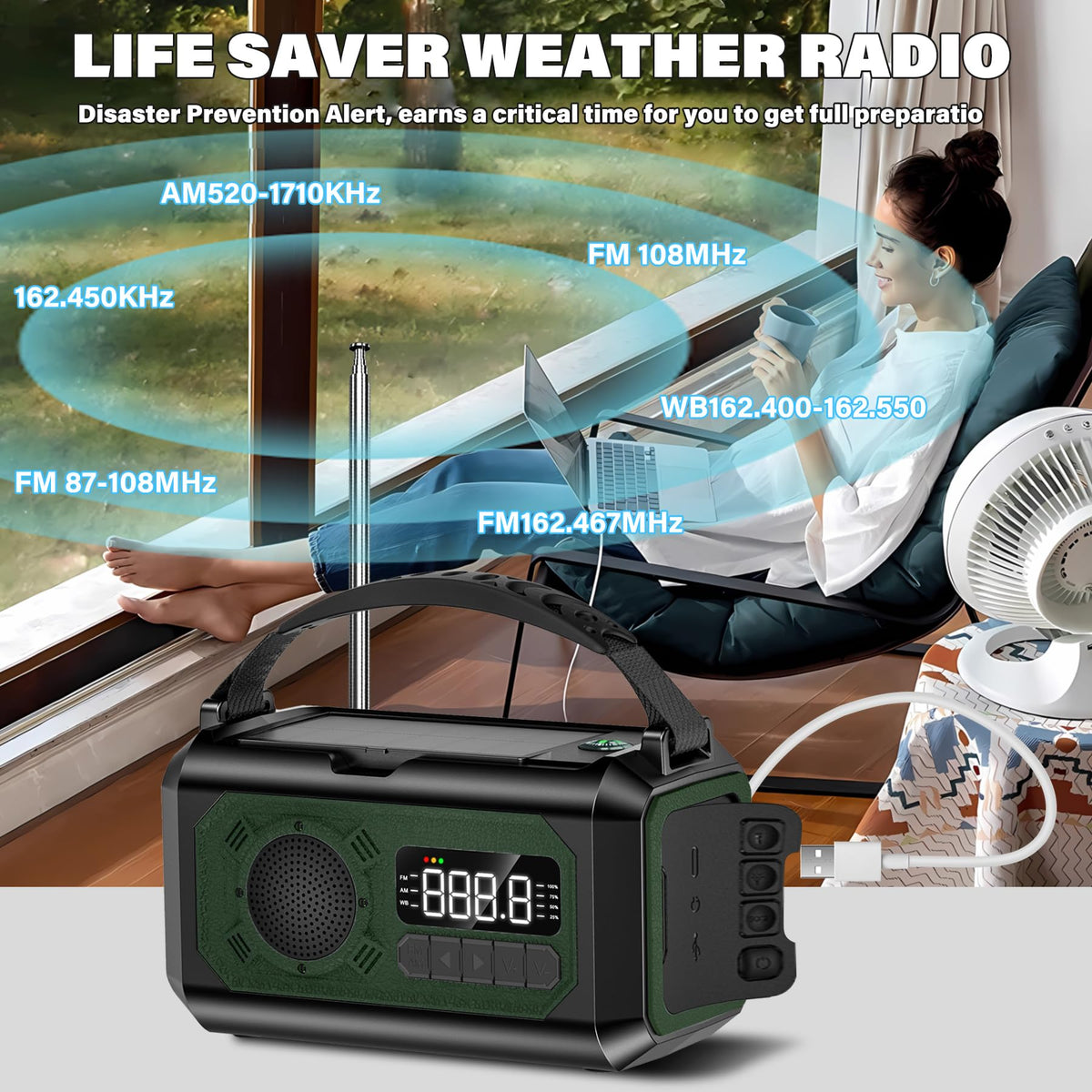 Multifunction emergency radio with LCD display and SOS alarm features