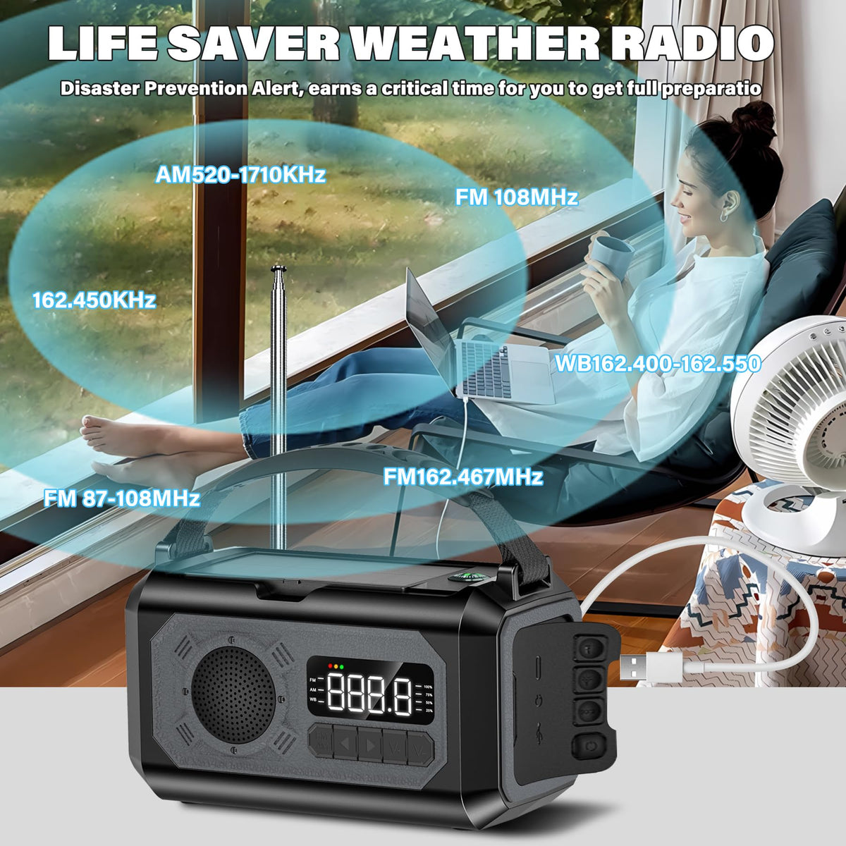 UYEIKMLOP multifunction radio with flashlight and compass supports outdoor readiness