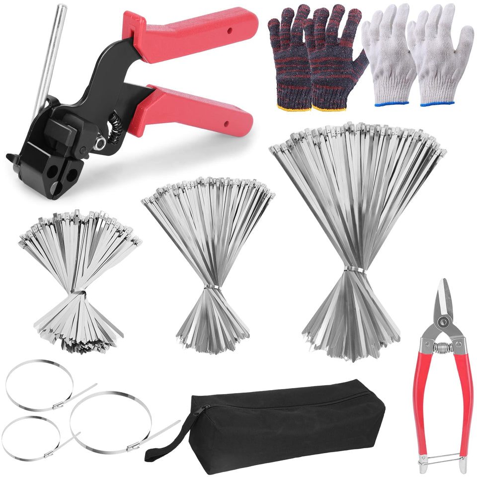 UZLU front packaging showing full metal zip tie kit and included tools for heavy-duty use