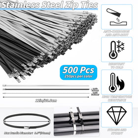 UZLU metal zip ties in silver and black for secure, long-lasting cable bundling.