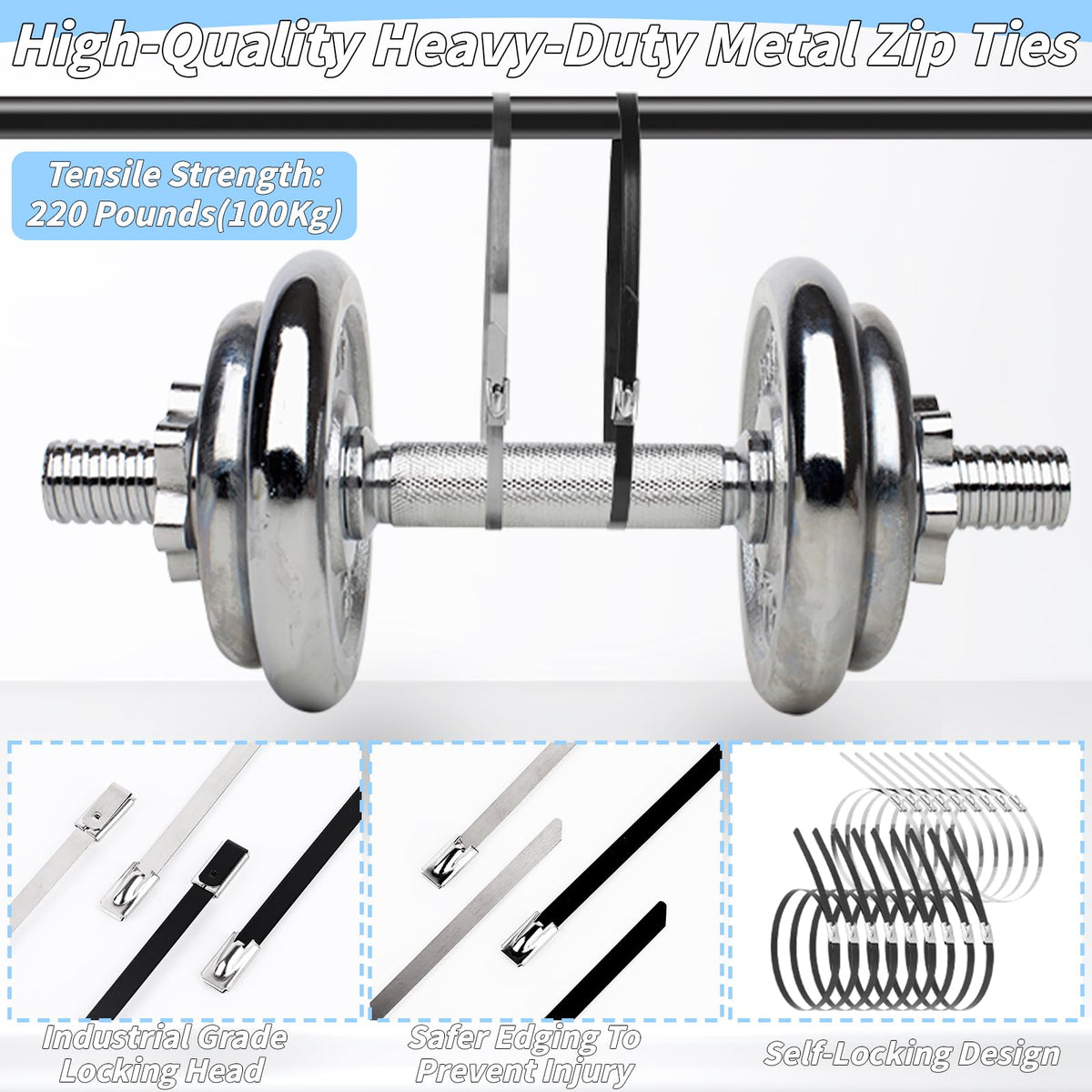 UZLU self-locking stainless steel zip ties enable quick, secure fastening.