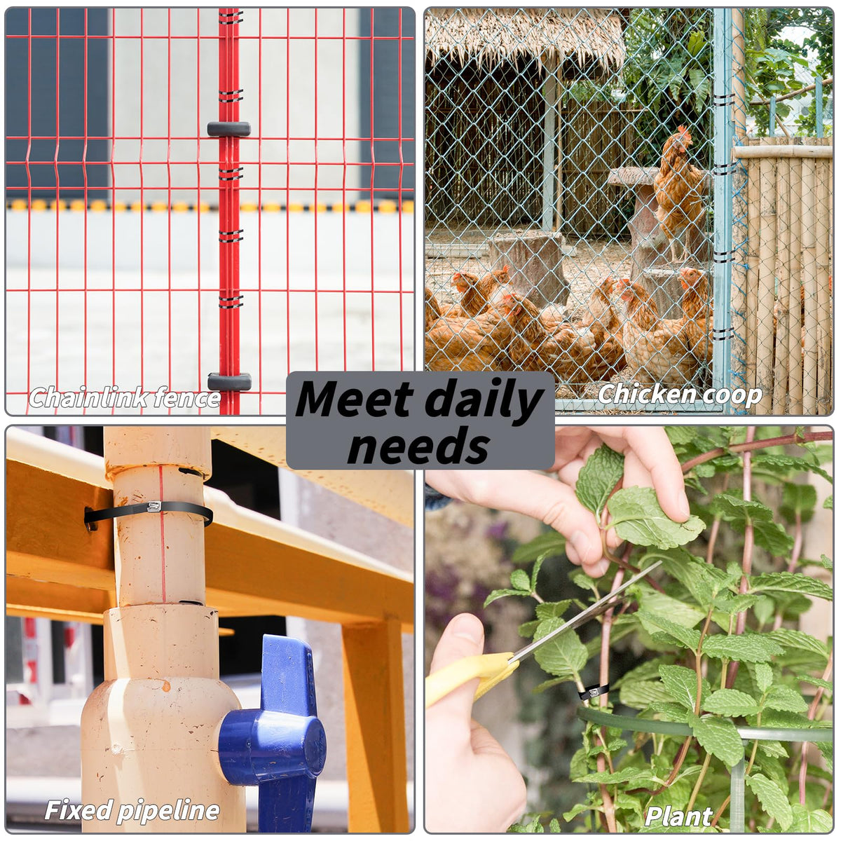 UZLU ties securing outdoor fence showing long-lasting weather resistance