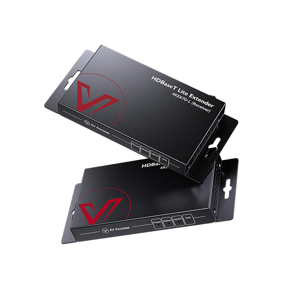 AV Access 4KEX70-L transmitter powering long-range 4K HDMI extension.