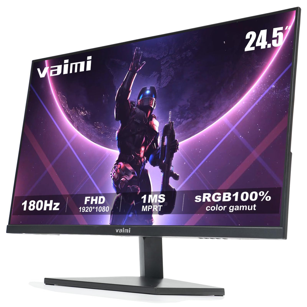 VAIMI 24.5-inch monitor front view with IPS panel offering vivid colors for immersive gaming.