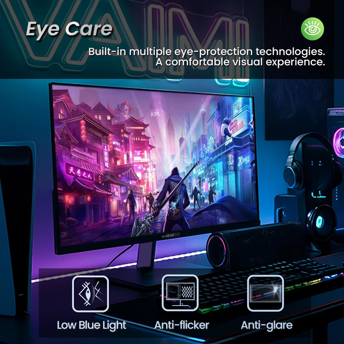 VAIMI ports include HDMI 2.1, DisplayPort 1.4, and USB for versatile connections.