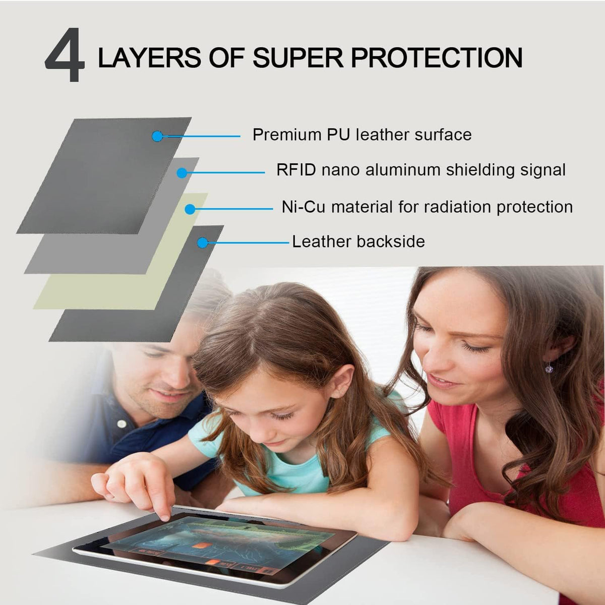 VAJOOCLL EMF Blocker Lap Pad lying on a desk highlights waterproof and lightweight design.