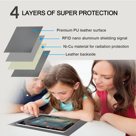 VAJOOCLL EMF Blocker Lap Pad lying on a desk highlights waterproof and lightweight design.
