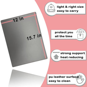 VAJOOCLL EMF Blocker Lap Pad placed under a laptop to illustrate heat diffusion.
