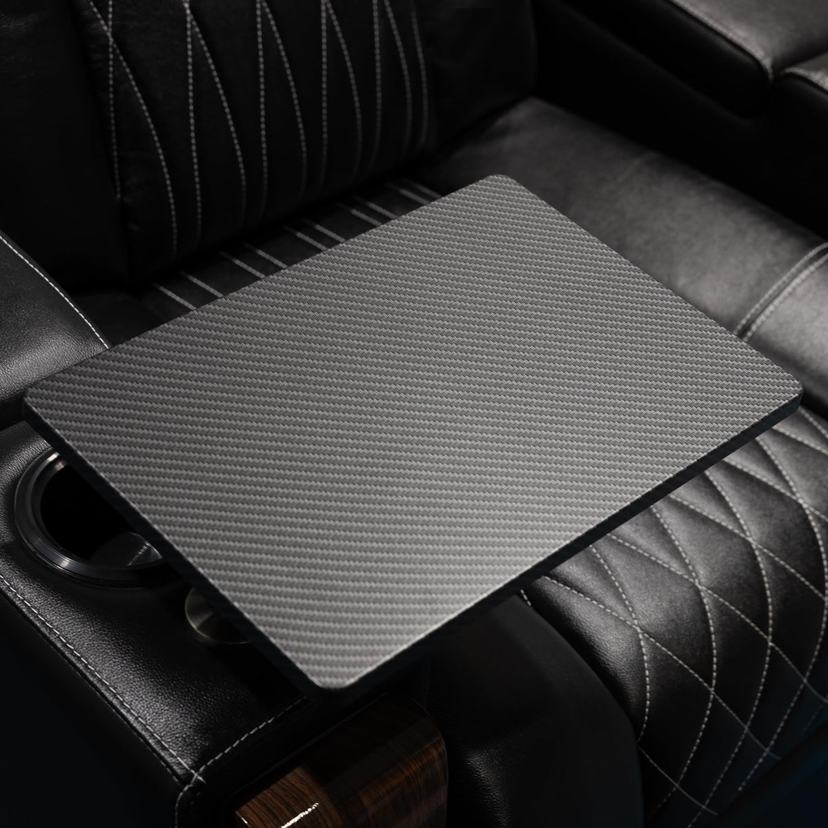 Valencia Swivel Tray Table with durable carbon fiber for a sleek home theater setup