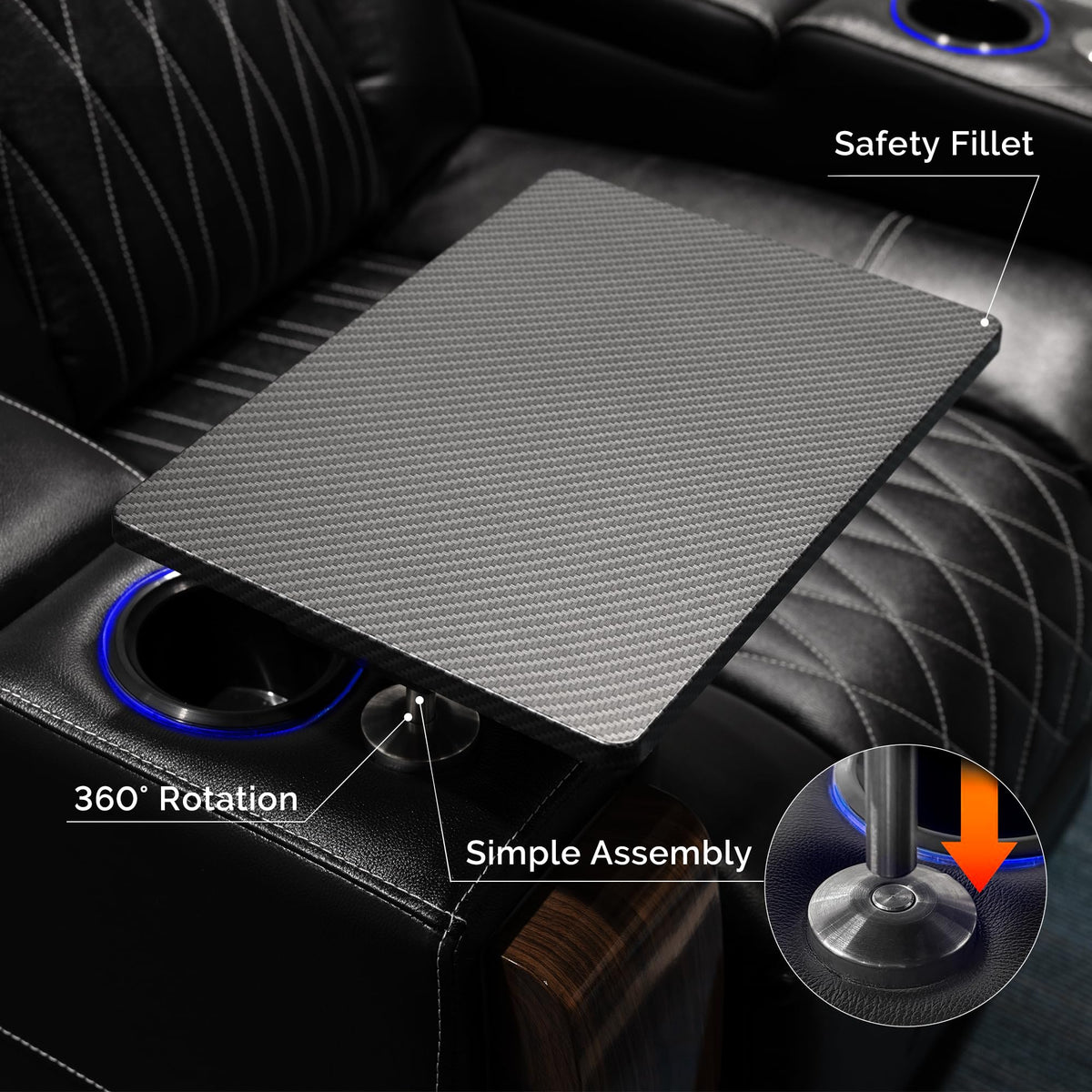 Valencia tray table features a smooth scratch resistant finish for easy cleaning
