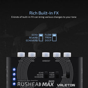 Valeton Rushead Max close-up of control knobs for precise amp and effect dialing
