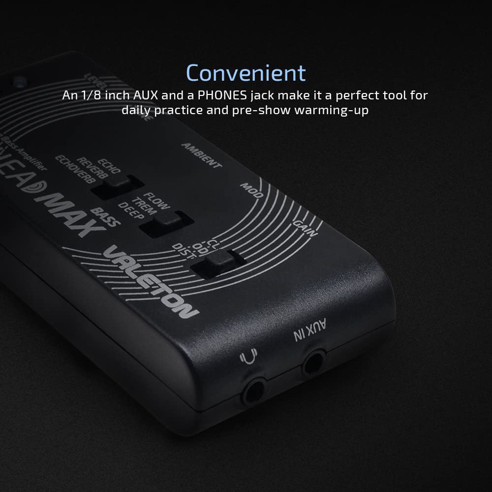 Valeton Rushead Max connected to headphones for silent practice with realistic cab simulation