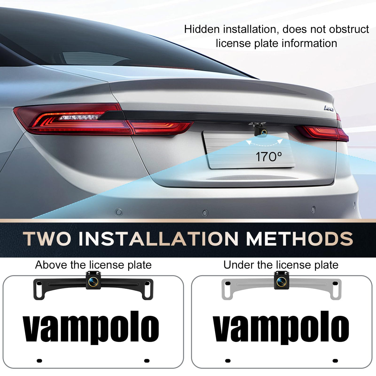 Vampolo night-vission capable backup camera offers clearer views in low light.