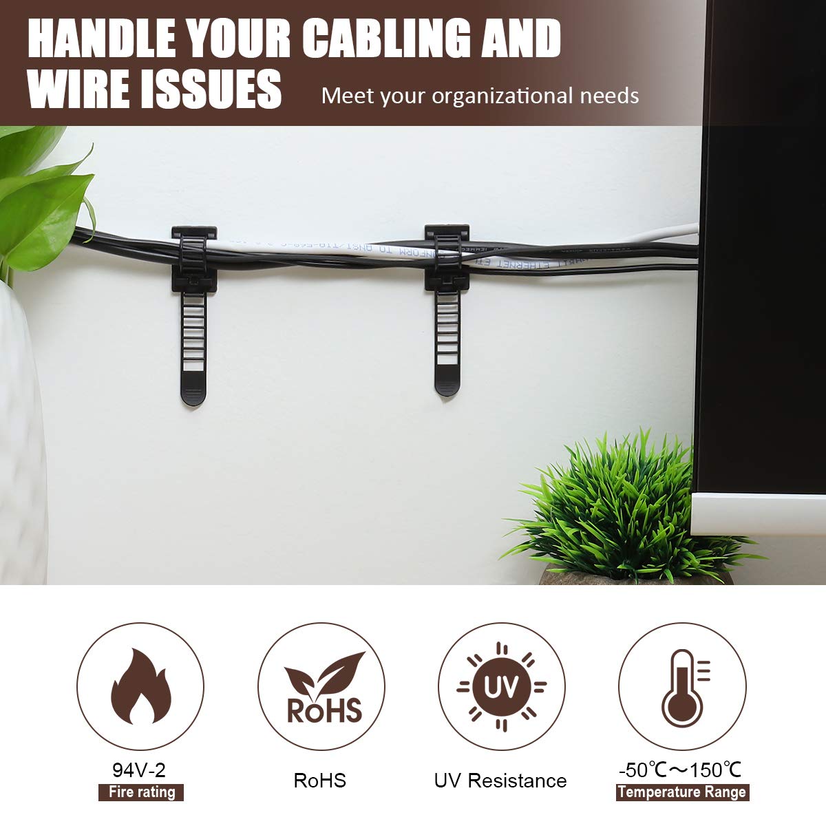 VAMRONE zip-tie-50pcs for quick, reusable cable organization.