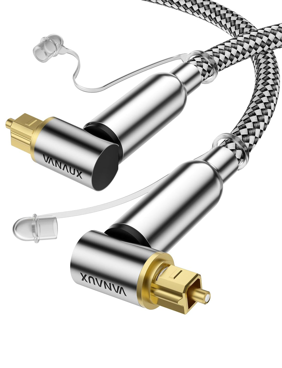VANAUX 90-degree fiber-optic Toslink cable in 15ft, ideal for space-saving behind TVs.