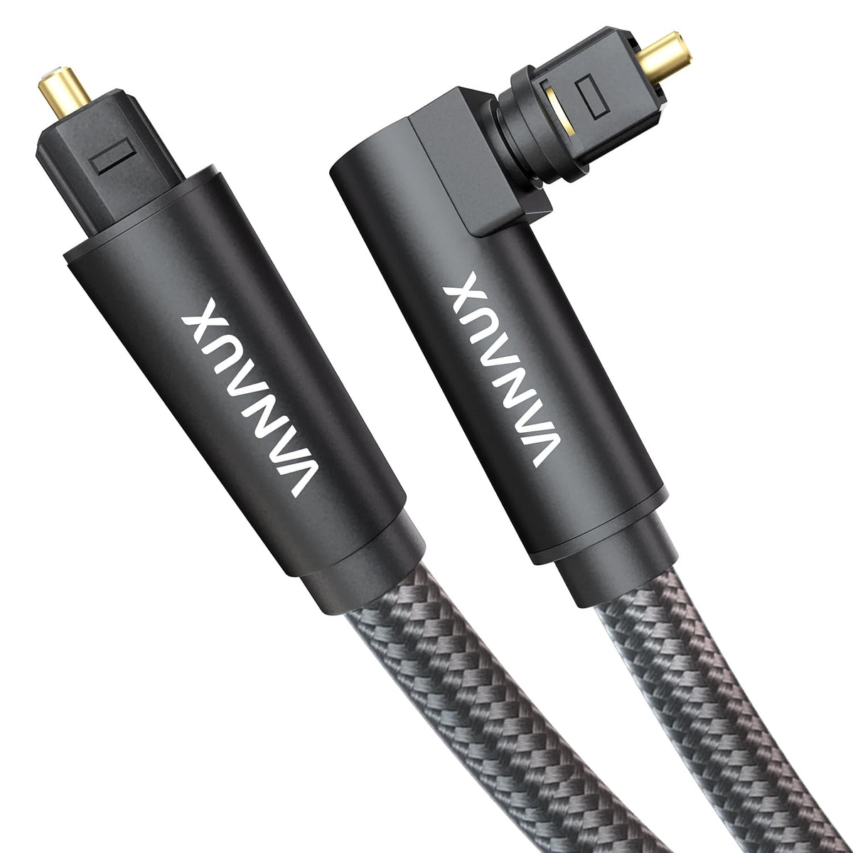 VANAUX 90-degree connector enables tight behind-TV installation with reduced strain.