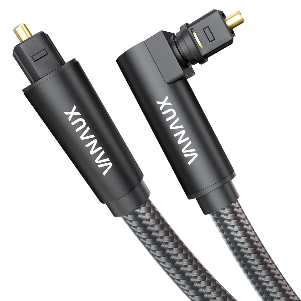 VANAUX 90-degree connector enables tight behind-TV installation with reduced strain.