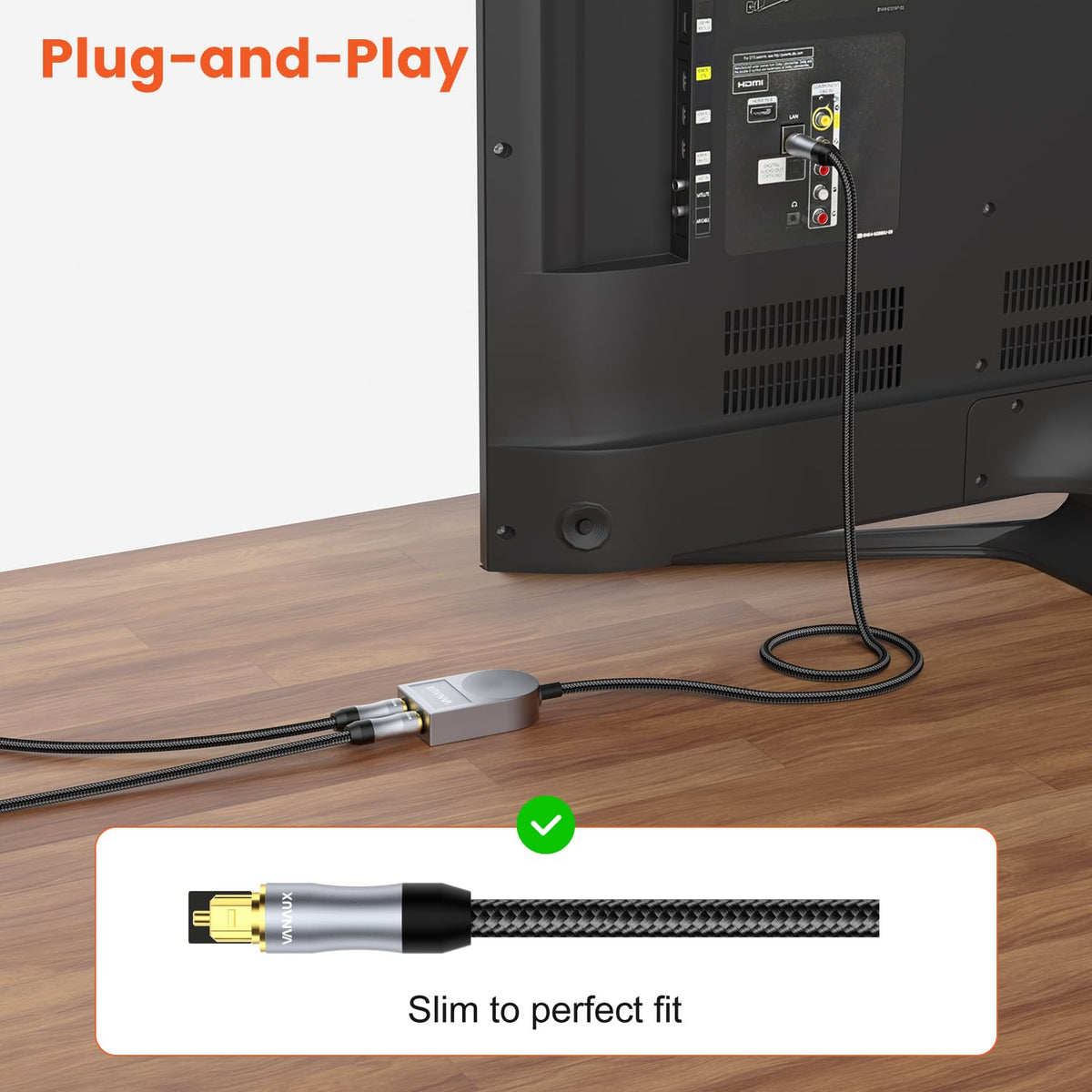VANAUX braided cable texture demonstrating durable abrasion-resistant jacket