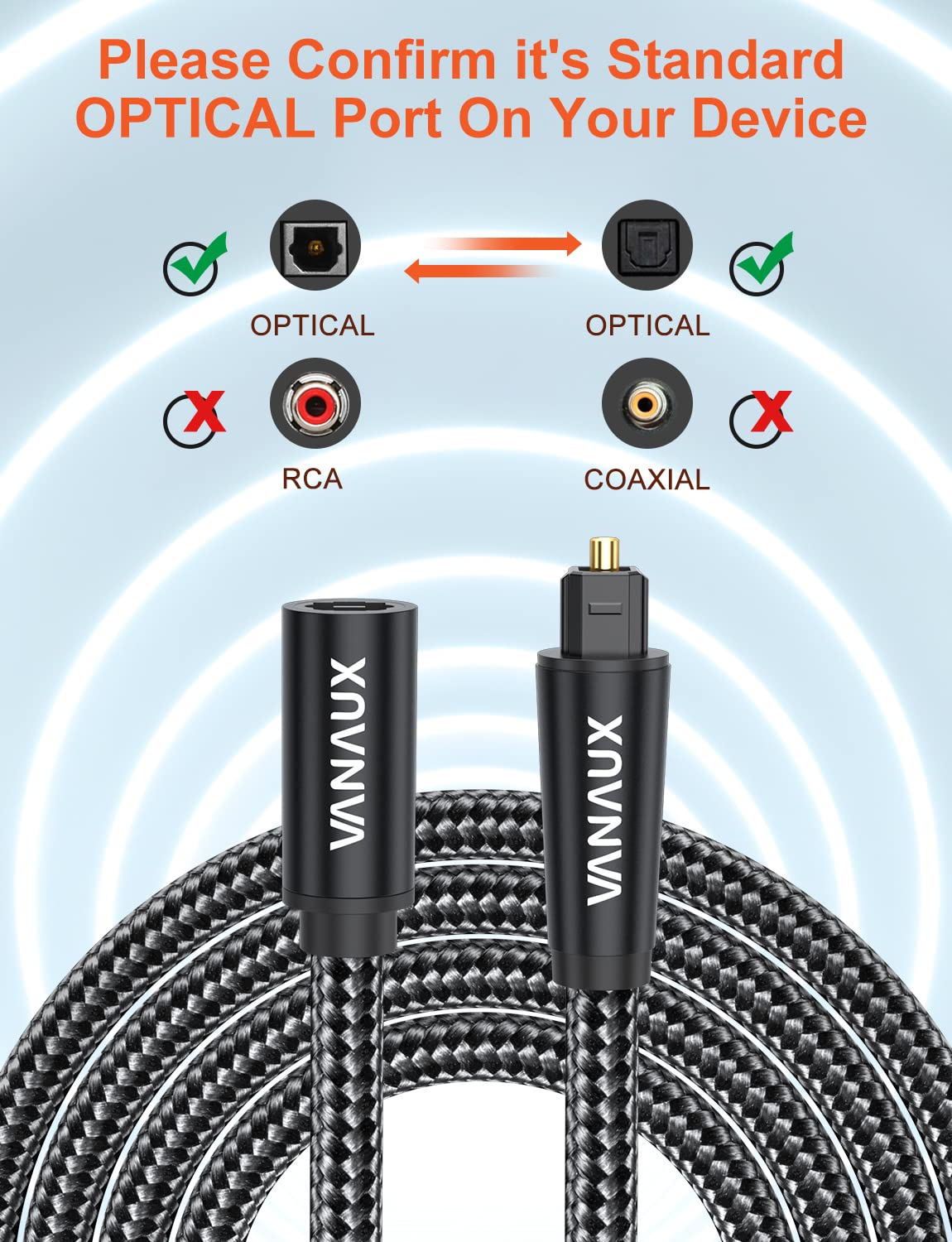 VANAUX fabric braided Toslink extension demonstrating durability and flexibility