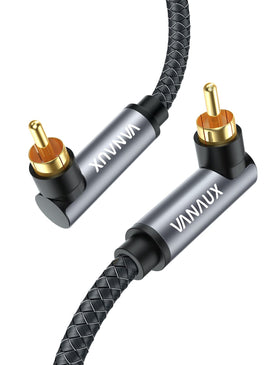 VANAUX front view of right-angle RCA cable showing tidy wall clearance and neat routing