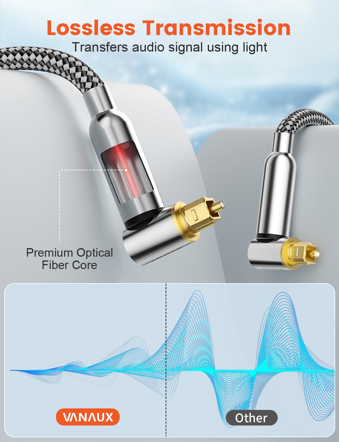 VANAUX angled connector design saves space behind a wall-mounted TV.