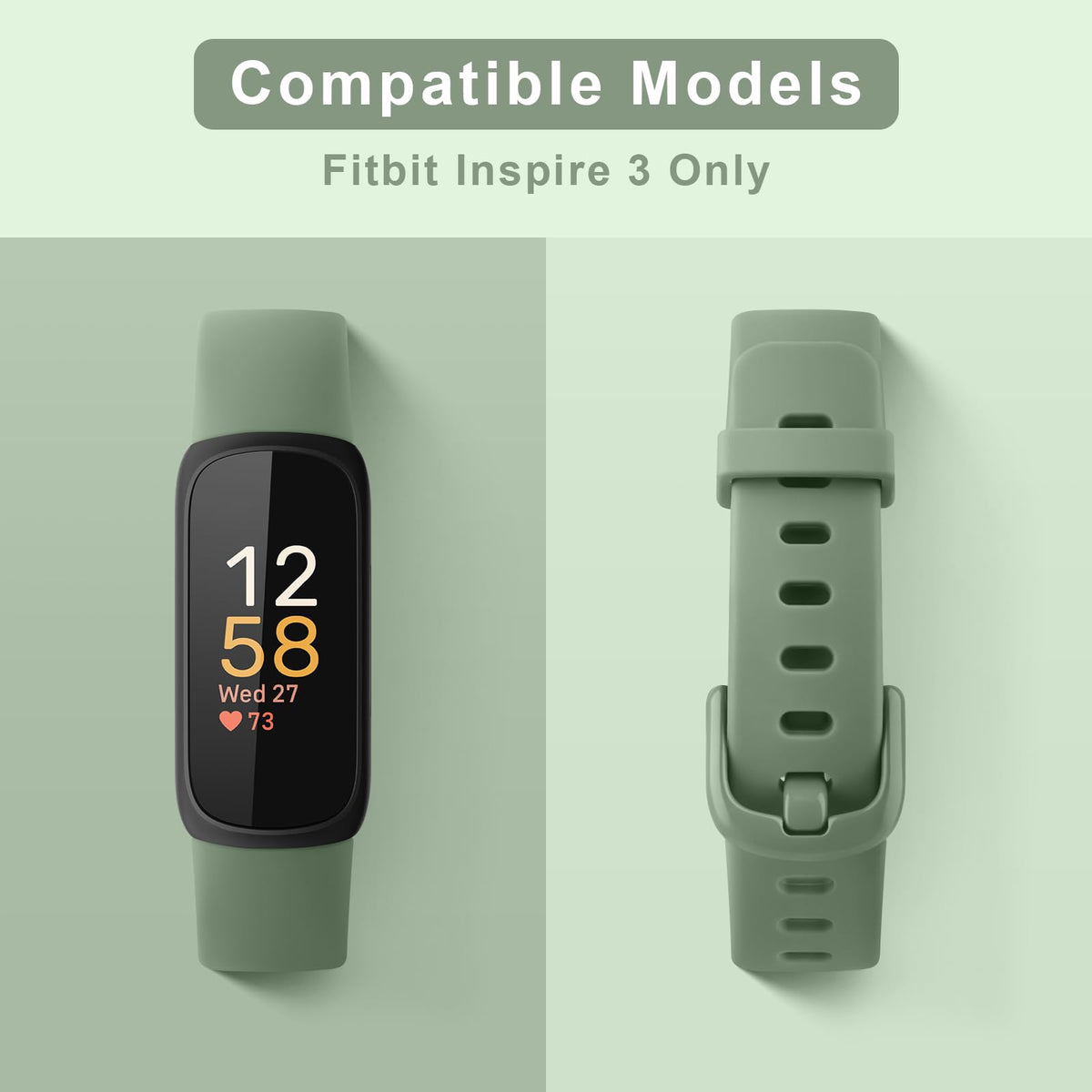 Vancle Inspire 3 pine green band closeup highlights flexible, adjustable strap.
