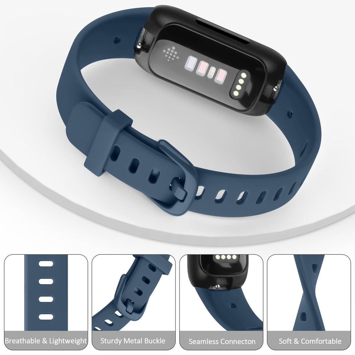 Close-up of navy blue Vancle band highlighting breathable surface